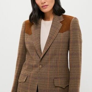 Polo Ralph Lauren Olive Multi Houndstooth Merino Wool Tweed Woven Blazer NWT
